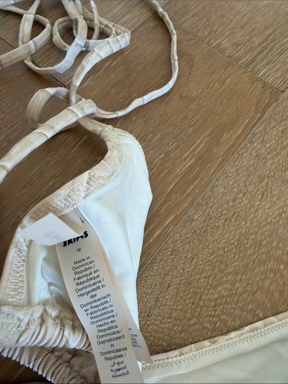 SKIMS Signature Swim Triangle Bikini Top and High Waist Bottoms in Ecru Croc